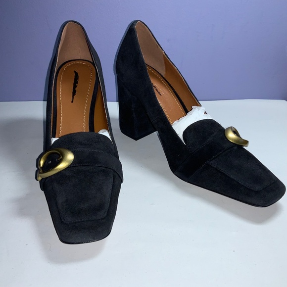 Coach Jade square toe suede loafers Sz 10 chunky heels dustbag & booklet New - Picture 2 of 11